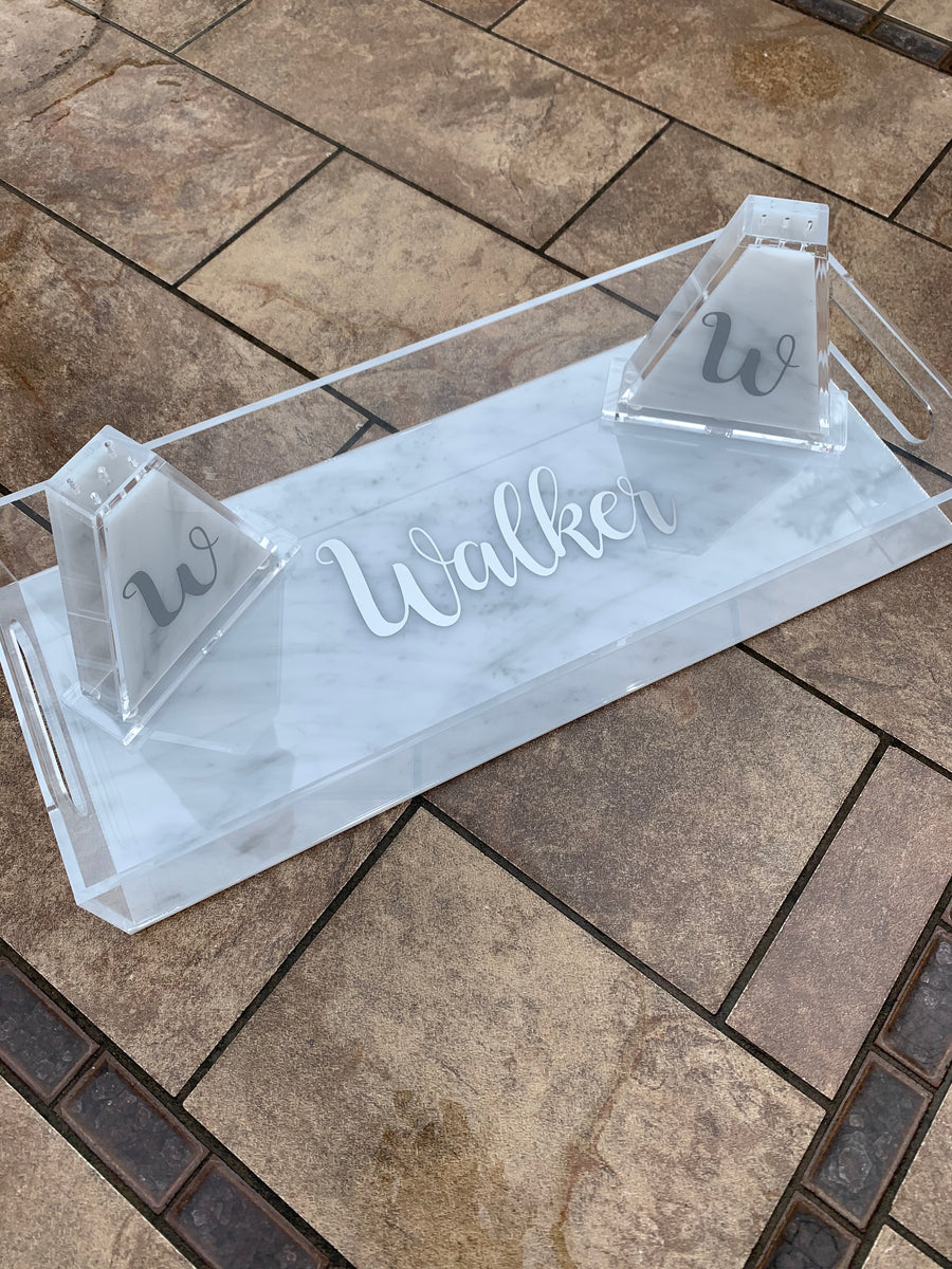 White with Silver 8×8 Lucite Pan Holder – Gifts by Gilda