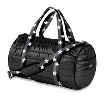 Load image into Gallery viewer, Black duffle with Black and Grey Stripe Stars

