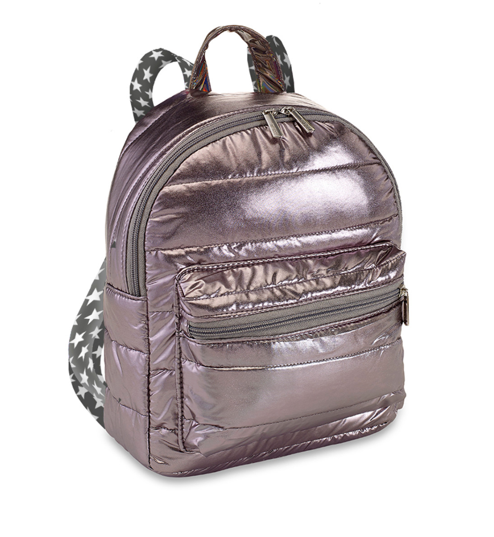 Gunmetal Mini Puffer Backpack with Stardust Straps