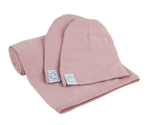 Jersey Knit Cotton Swaddle Blanket and Beanie Gift Set - Mauve