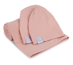 Jersey Knit Cotton Swaddle Blanket and Beanie Gift Set - Pink