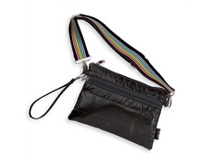 Load image into Gallery viewer, Puffer Crossbody Bag Black Rainbow Track Straps
