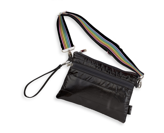 Puffer Crossbody Bag Black Rainbow Track Straps