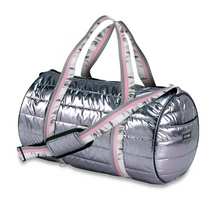 Load image into Gallery viewer, Gunmetal Duffle with White Marble Straps
