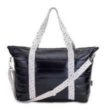 Load image into Gallery viewer, Black Puffer Tote with Twinkle Star Strap
