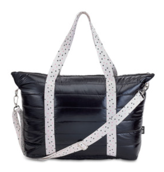 Black Puffer Tote with Twinkle Star Strap