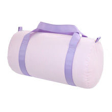 Load image into Gallery viewer, Pink Seersucker Purple strap Medium Duffle
