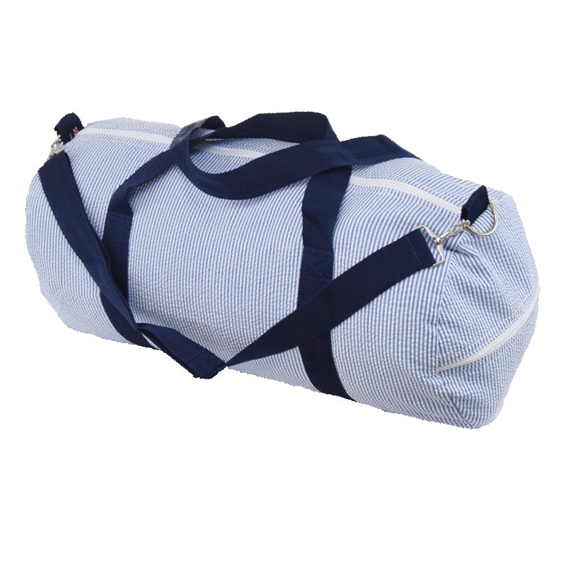 Navy Seersucker Weekender Duffle