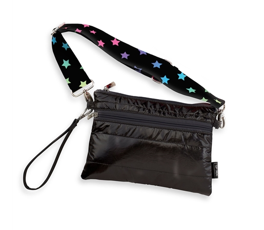 Puffer Crossbody Bag Black with Stars