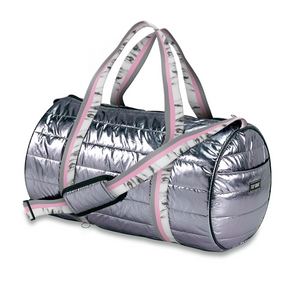 Gunmetal Duffle with White Marble Straps